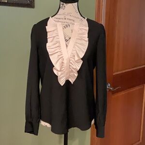 J. Crew Black and White Ruffled Bib Collar Blouse NWT, Size XS